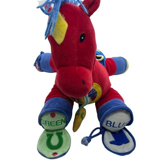VTG Aurora Baby Red Horse Plush Activity Toy Primary Colors Blue Yarn Hair 90s - Picture 7 of 11